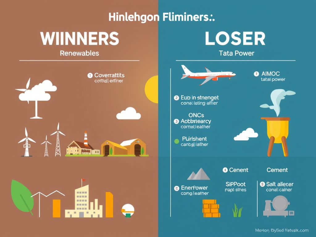 ⚡ Energy Stock in India – What It Means for Stocks, Inflation & the Rupee 🇮🇳💰 4 Stock market sectors affected by energy stock in India — winners and losers infographic chart.